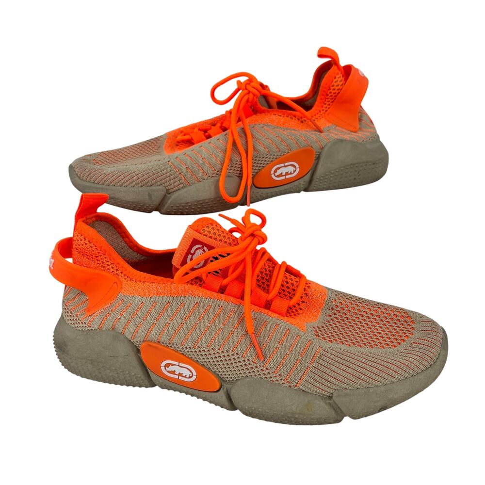 Ecko Unlimited Low Top Sneaker Mens Size 9 Orange Beige Pull On Stretch‎ Knit